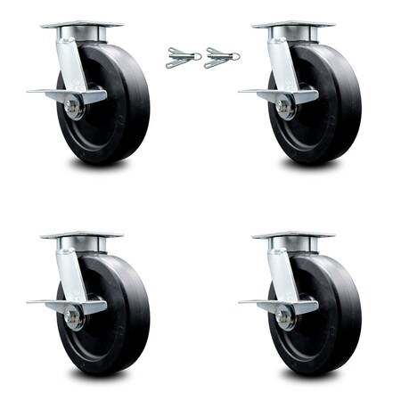 Service Caster 8 Inch Kingpinless Polyolefin Wheel Caster Brakes 2 Swivel Locks SCC, 4PK SCC-KP30S820-POR-SLB-BSL-2-SLB-2